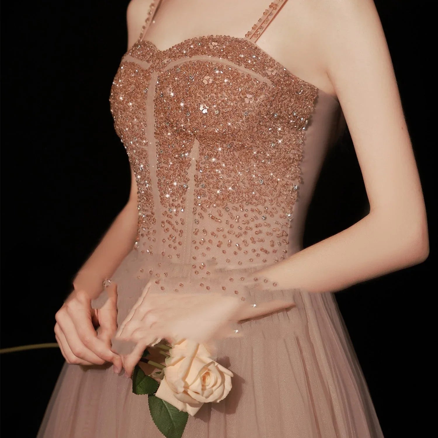 Golden Suspender Dress Female Dinner - VAleG