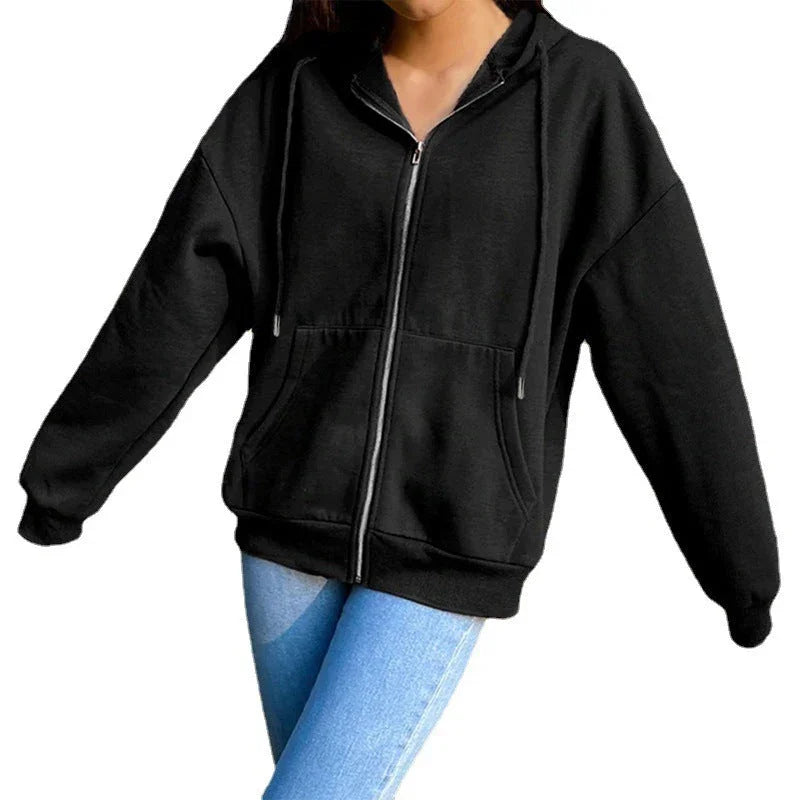 Fashion Women's Loose Street Zip Top - VAleG