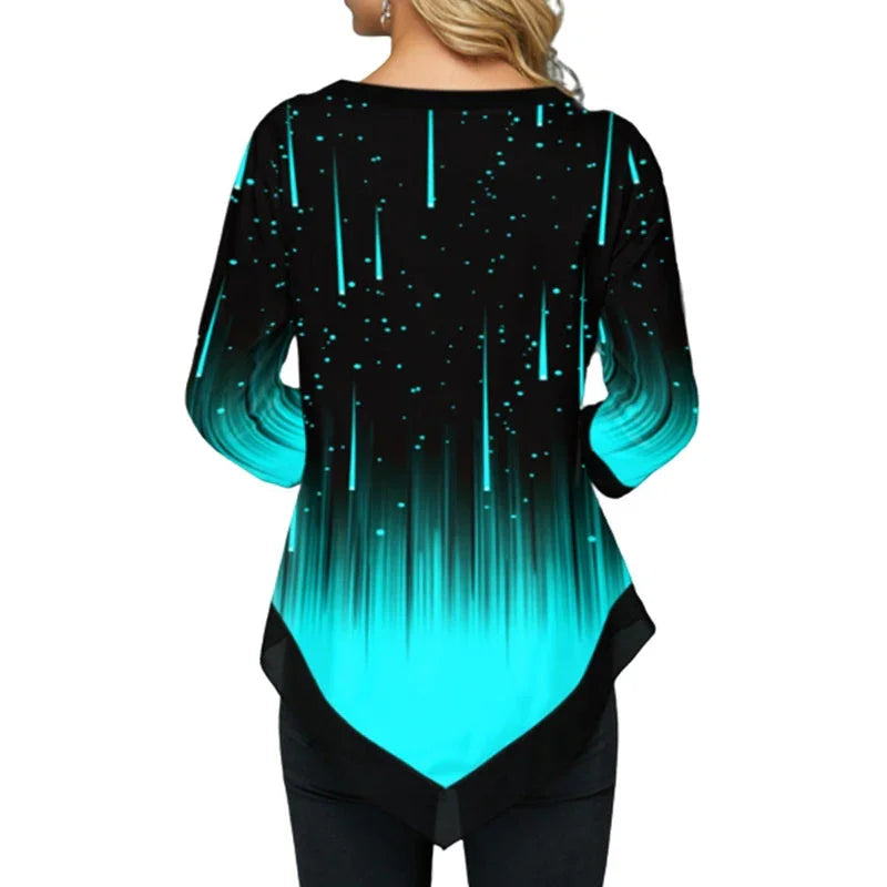 Long Sleeve V-Neck Loose Shirt Women's T-Shirt - VAleG