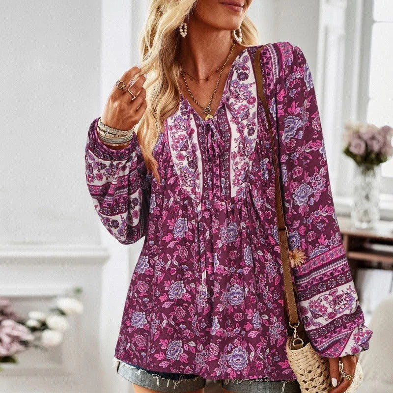European And American Women's Clothing Printed Long Sleeve Shirt - VAleG