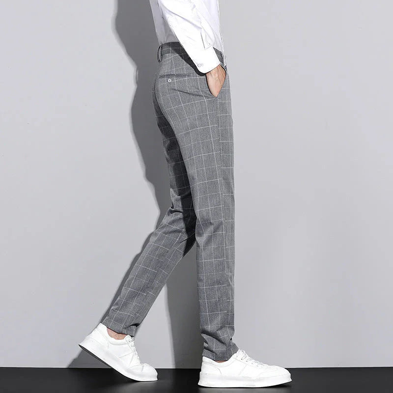 Casual Pants Men's Simple Plaid Slim Fit Straight-leg Trousers - VAleG