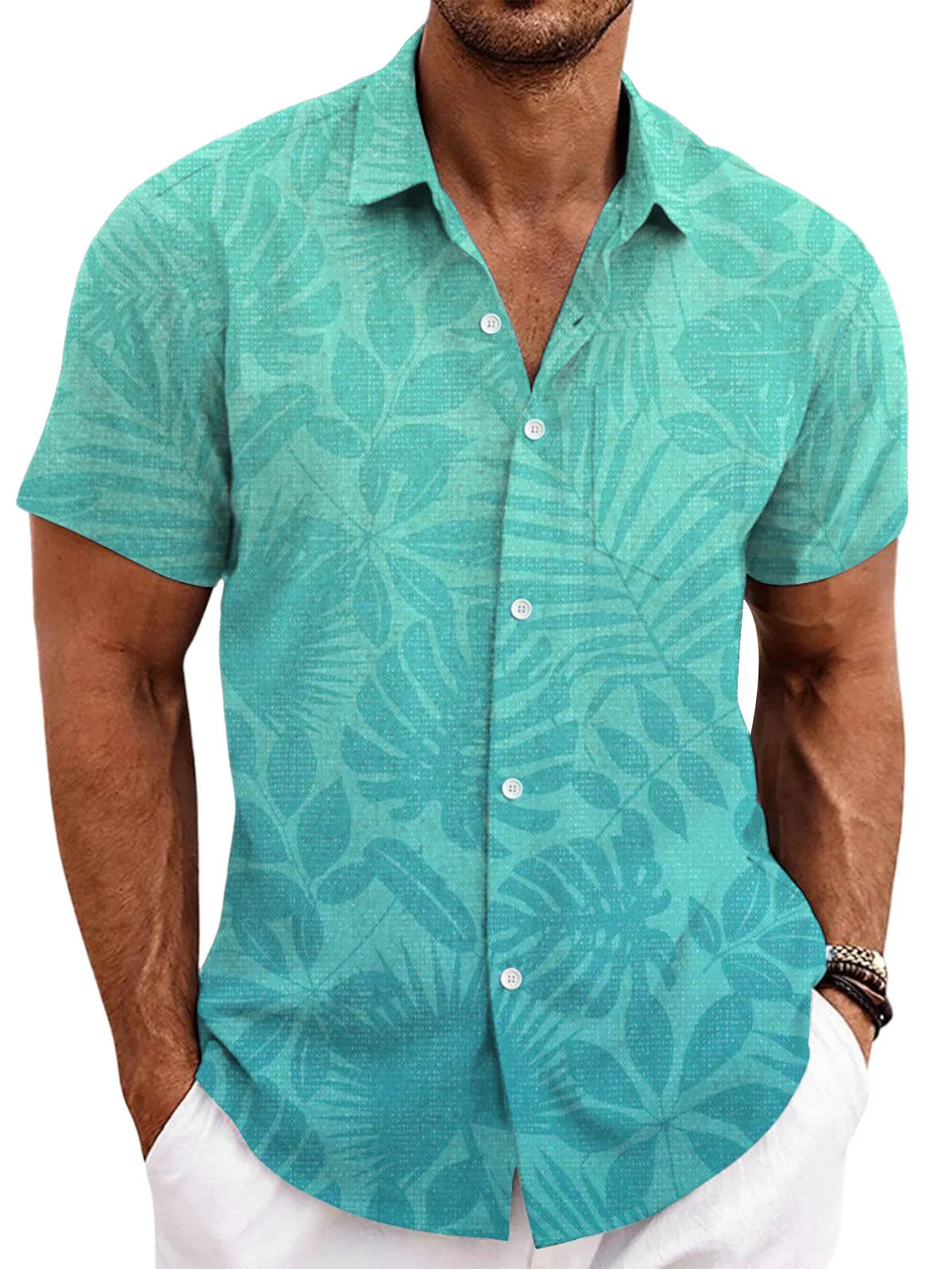 Solid Color Short Sleeve Cardigan Beach Shirt - VAleG