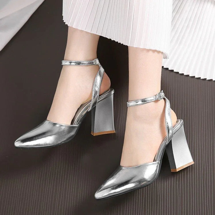 Women's Thick High Heel Pump Pointed Sandals - VAleG
