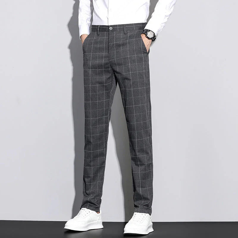 Casual Pants Men's Simple Plaid Slim Fit Straight-leg Trousers - VAleG