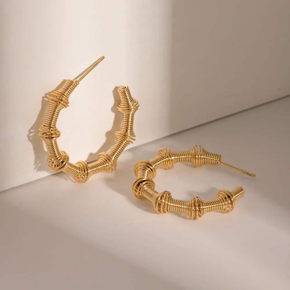 18K Gold-Plated Stainless Steel C-Hoop Earrings - VAleG
