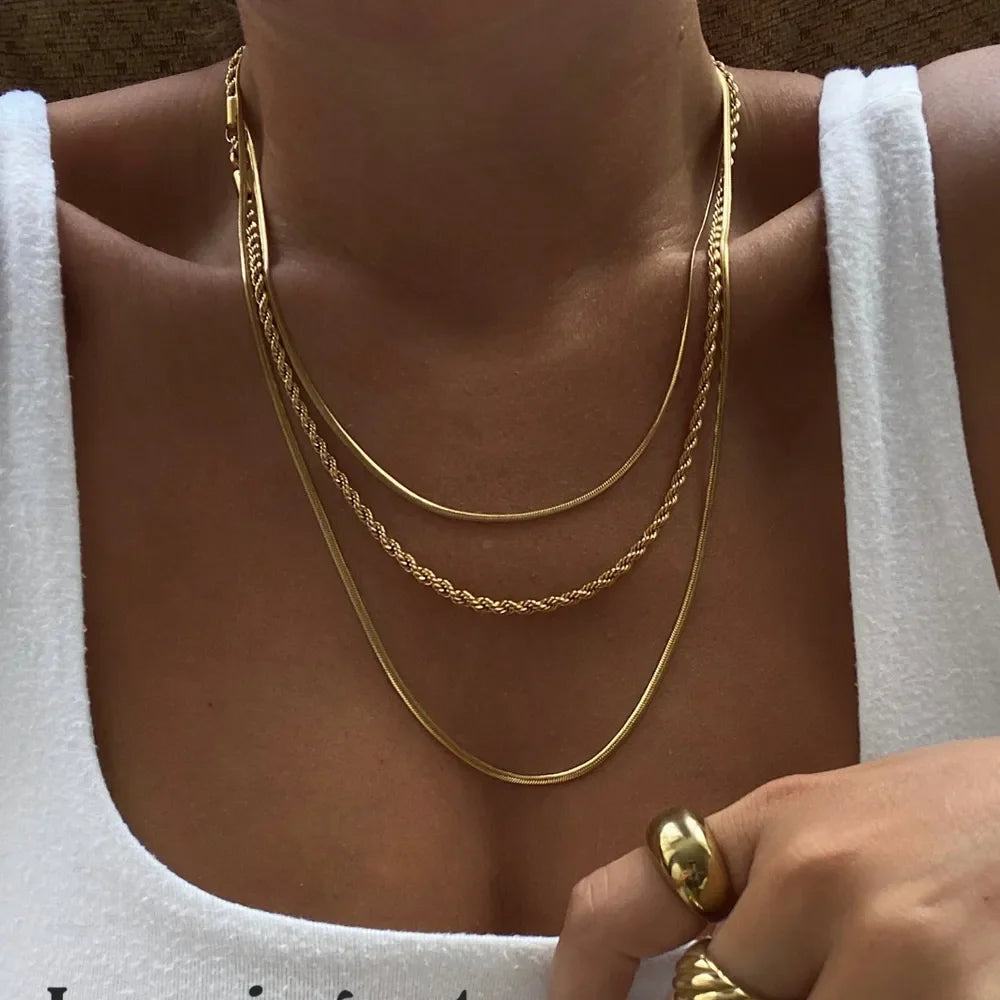 18K Gold-Plated Titanium Steel Three-Layered Necklace - VAleG