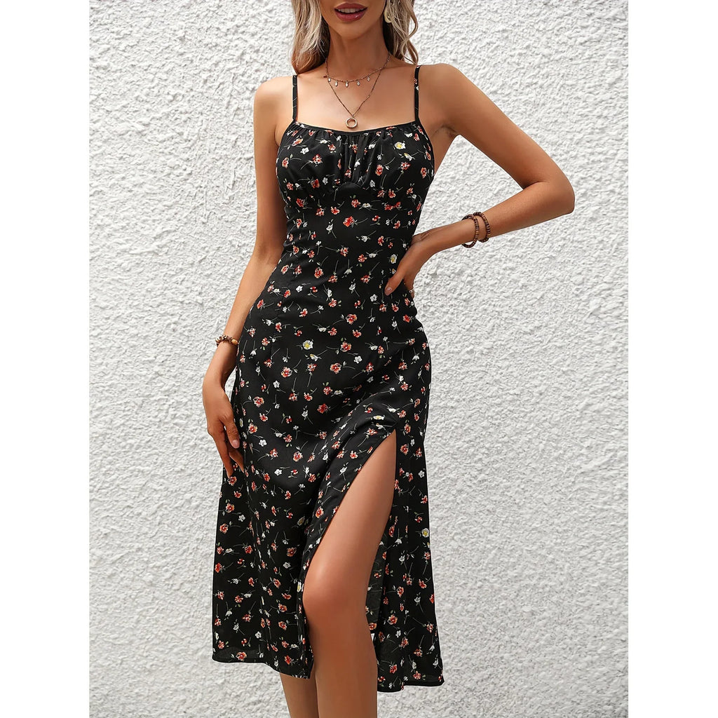 New Polka Dot Print Suspender Dress Summer Sexy Split Long Dresses For Womens Clothing - VAleG