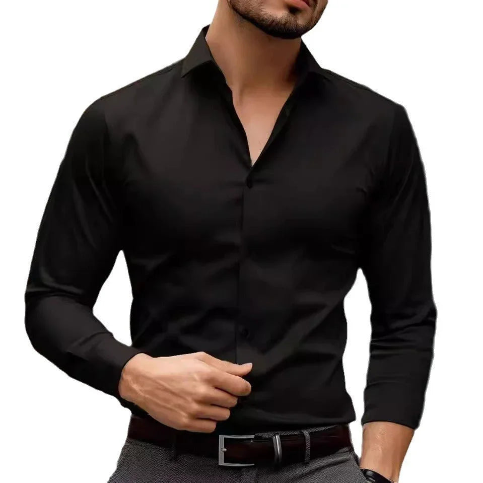 Business Lapel Shirt Solid Color Long Sleeve Casual - VAleG