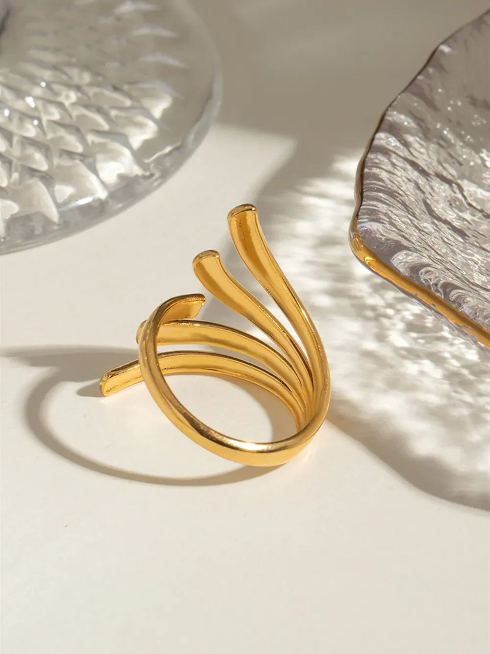 18K Gold-Plated Stainless Steel Irregular Open Ring - VAleG