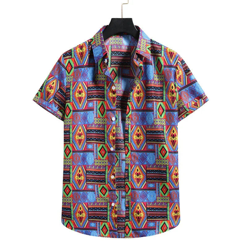 Lapel Cotton Slim-fit Printed Bamboo Shirt - VAleG