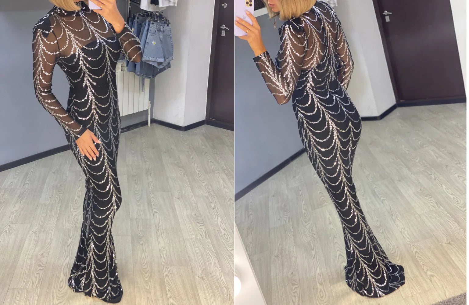 Sequins Women Maxi Dresses Long Sleeve Female Party Dresses - VAleG