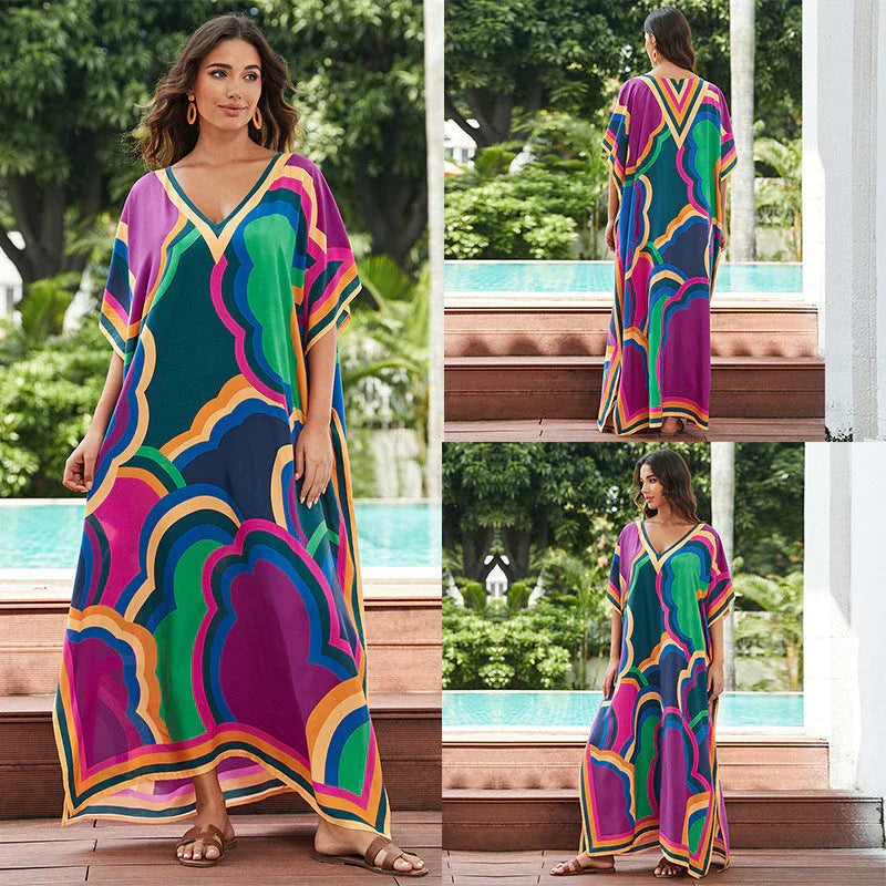 Women's Cotton Tie Dyed Beach Dress - VAleG