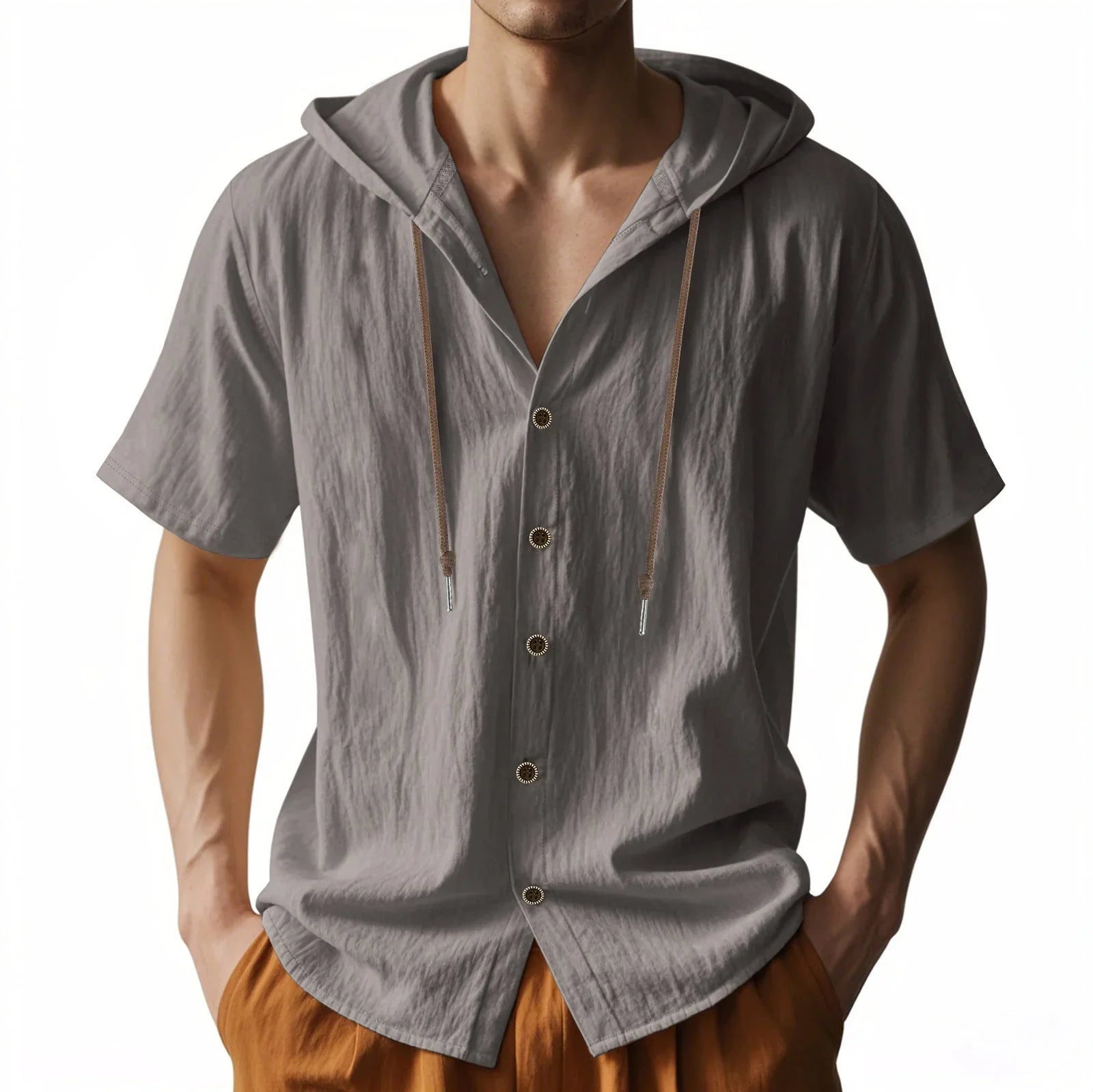 Loose Hooded Short-sleeved Shirt For Men - VAleG