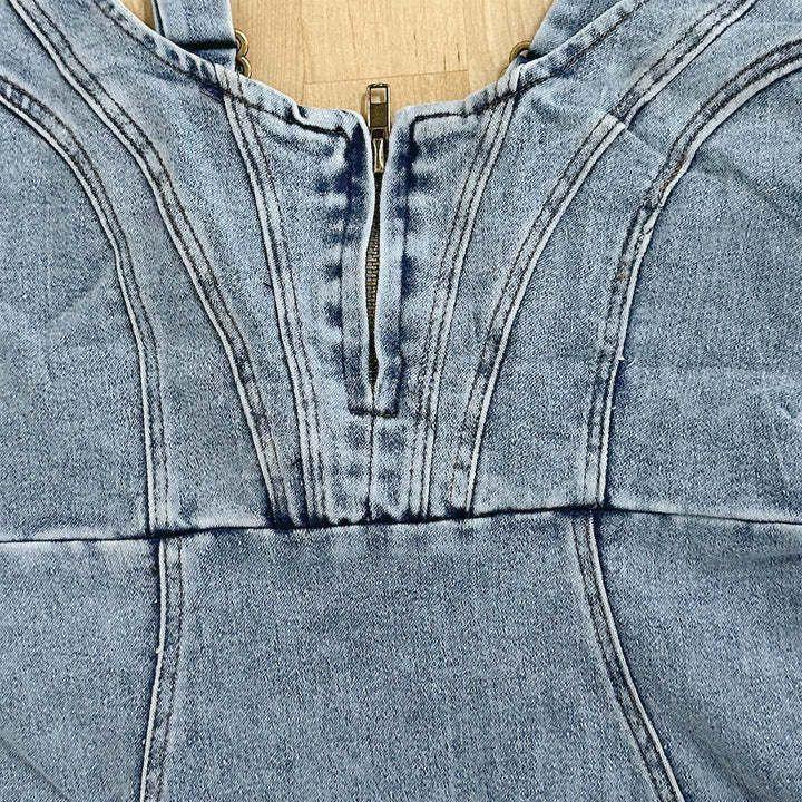 New U-neck Suspender Denim Dress Summer Casual Tight Slim Fit Dresses With Slit Design Womens Clothing - VAleG