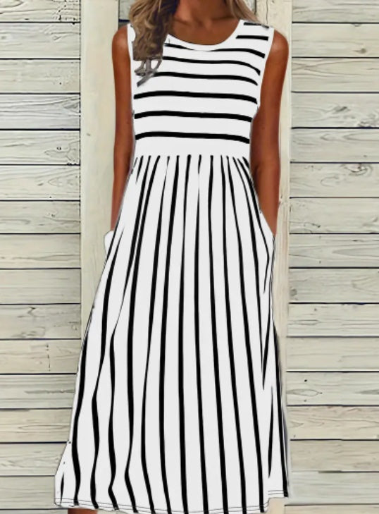 Print Crew Neck Tank Dress - VAleG
