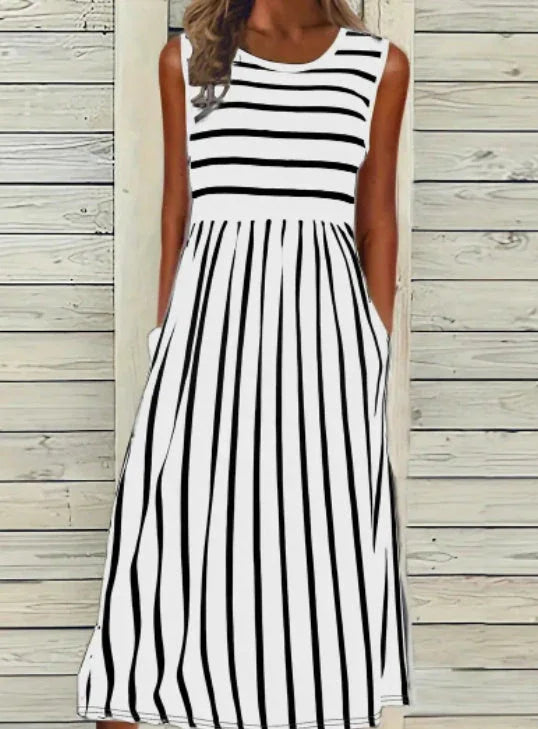 Print Crew Neck Tank Dress - VAleG