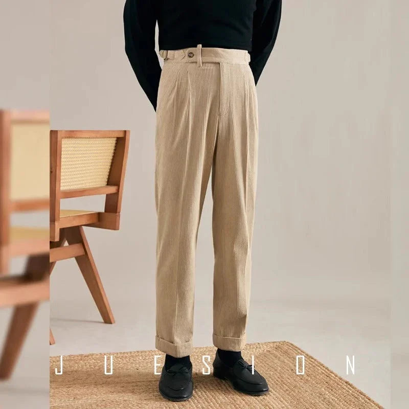 Autumn And Winter Corduroy Suit Pants Man Pair Pleated Design Loose Straight - VAleG