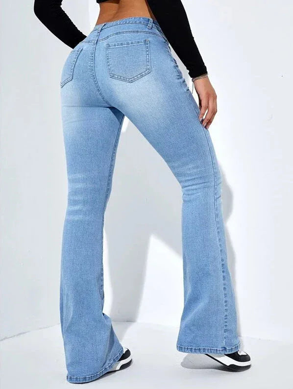 Women's Slim-fit Jeans Pants With Flared Design Fashion Casual High Waist Stretch Trousers - VAleG