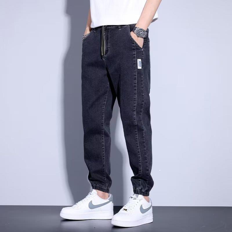 Youth Casual Harem Drawstring Elastic Elastic Beam Foot Type Men's Jeans - VAleG