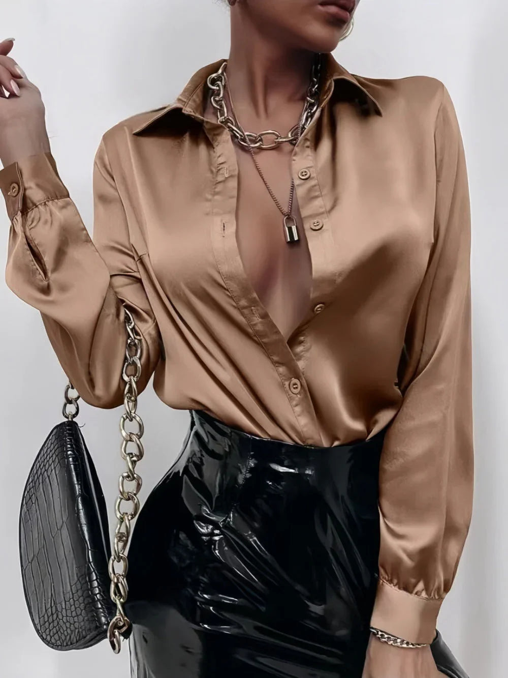 Women's Shirt Satin Silk-like Long Sleeve - VAleG