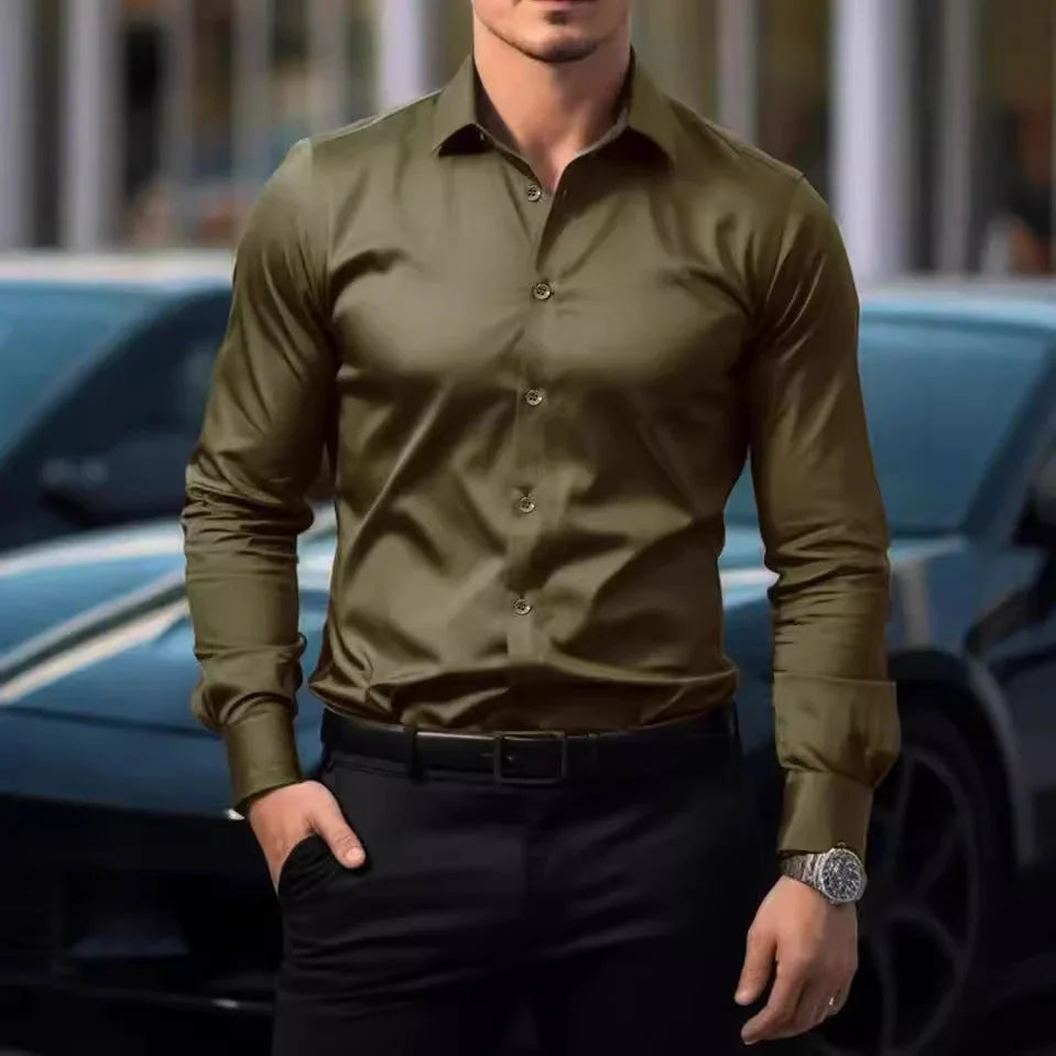 Business Lapel Shirt Solid Color Long Sleeve Casual - VAleG