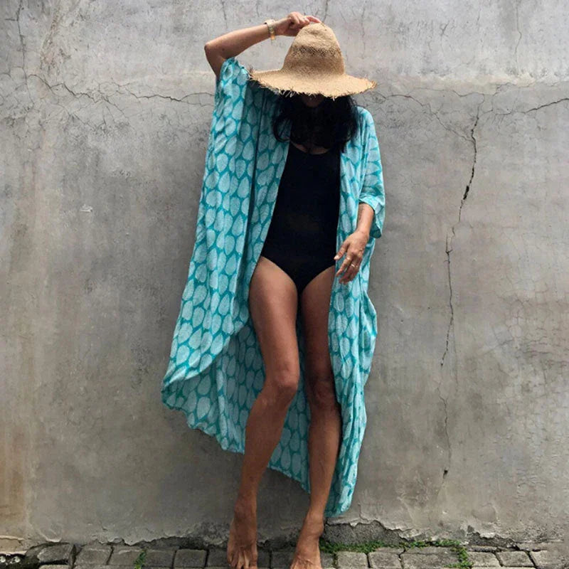 Polyester Ladies Sun Protection Resort Beach Dress Cover Up - VAleG