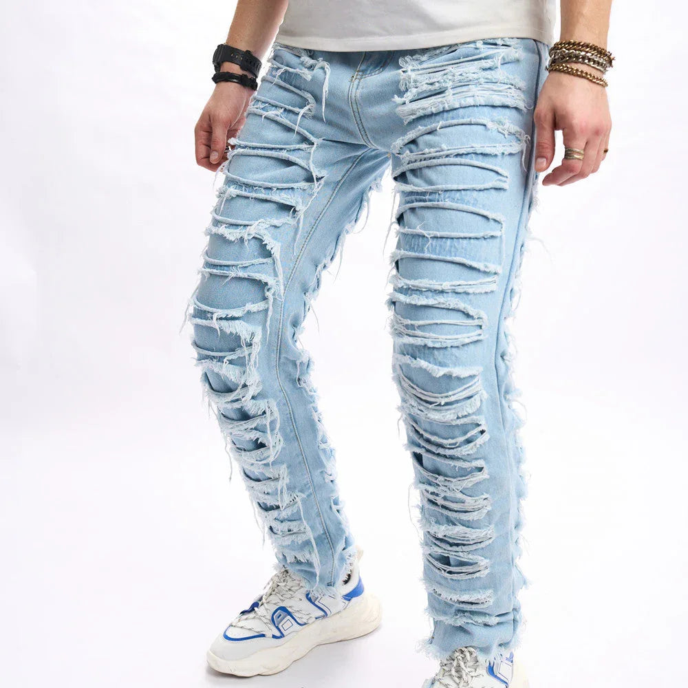 Simple Solid Color Ripped Skinny Jeans - VAleG