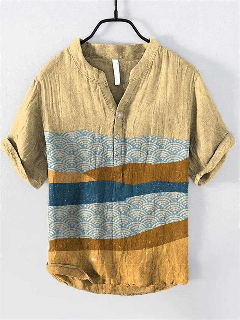 Summer Men's Shirts National Trendy Style Three Breasted - VAleG