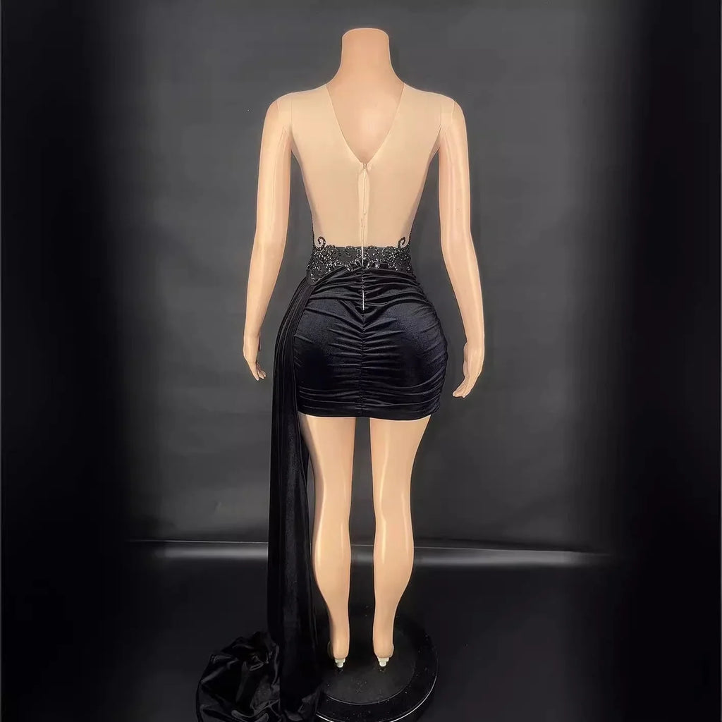Summer Luxury Evening Dress Female Singer Stage Costume Senior Dress Side Trailing Skirt - VAleG