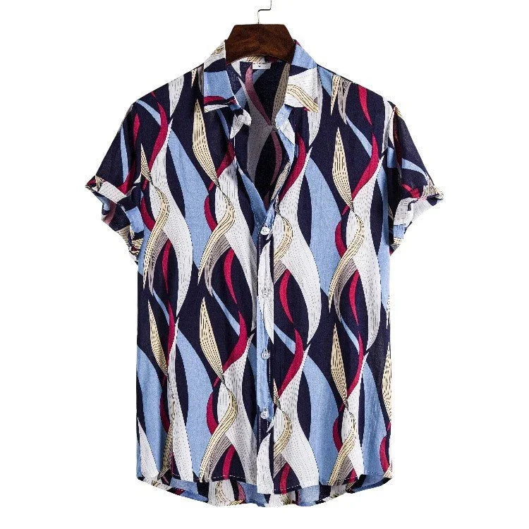 Printed Casual Men's Short-sleeved Shirt Lapel - VAleG