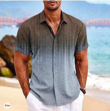 Gradient 3d Printed Short-sleeved Shirt Summer - VAleG