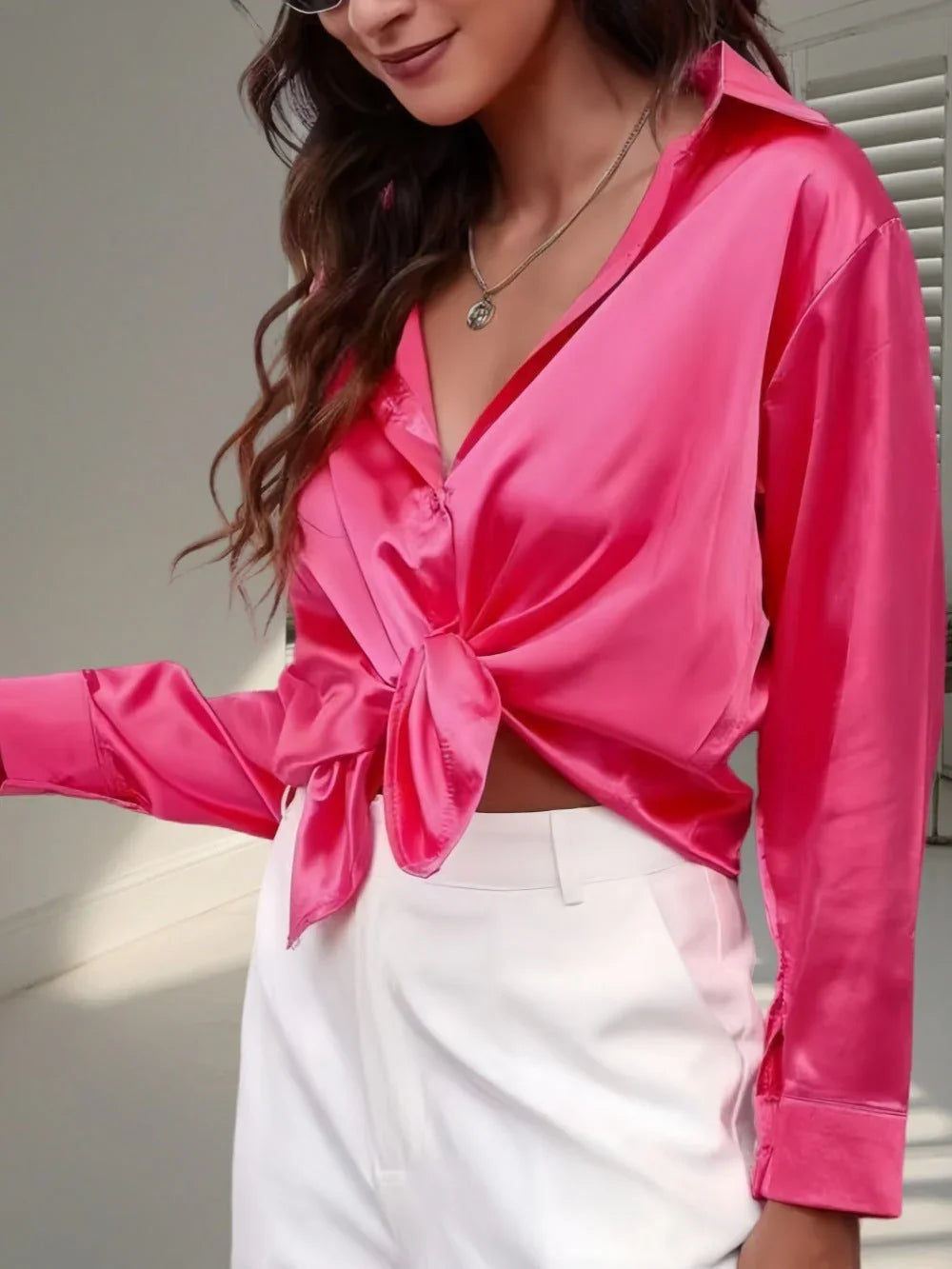Women's Shirt Satin Silk-like Long Sleeve - VAleG