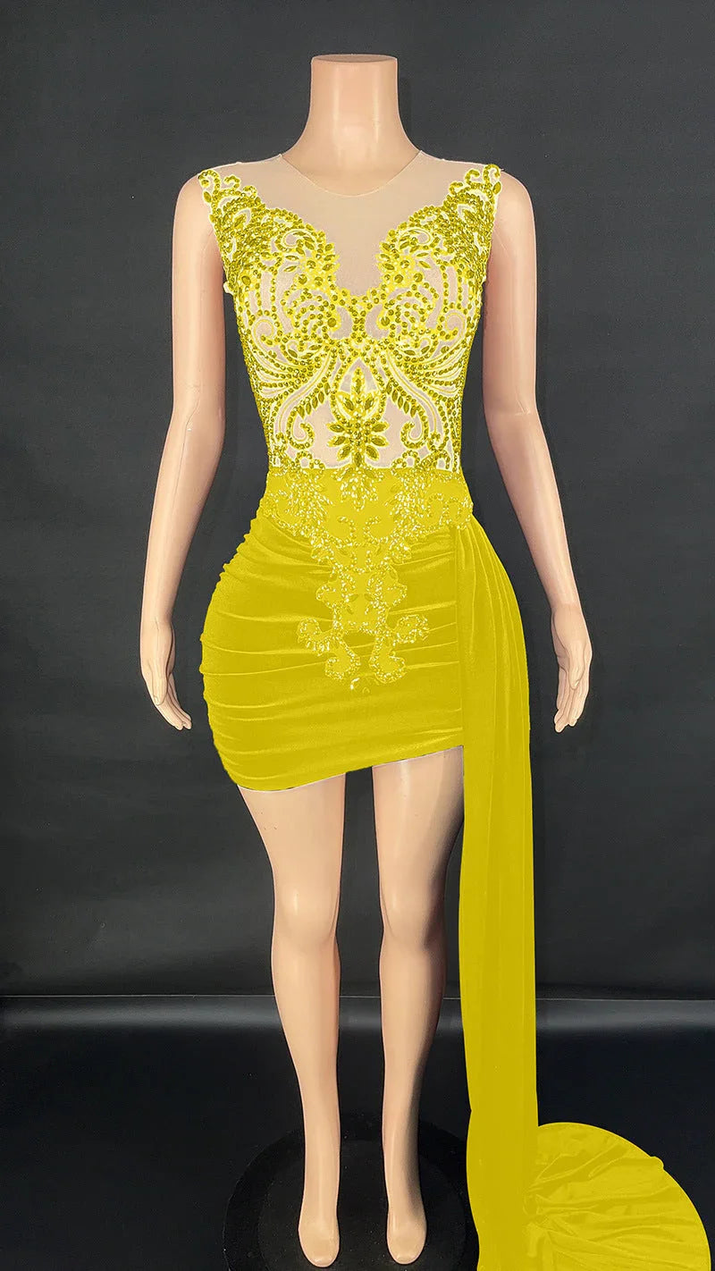 Summer Luxury Evening Dress Female Singer Stage Costume Senior Dress Side Trailing Skirt - VAleG