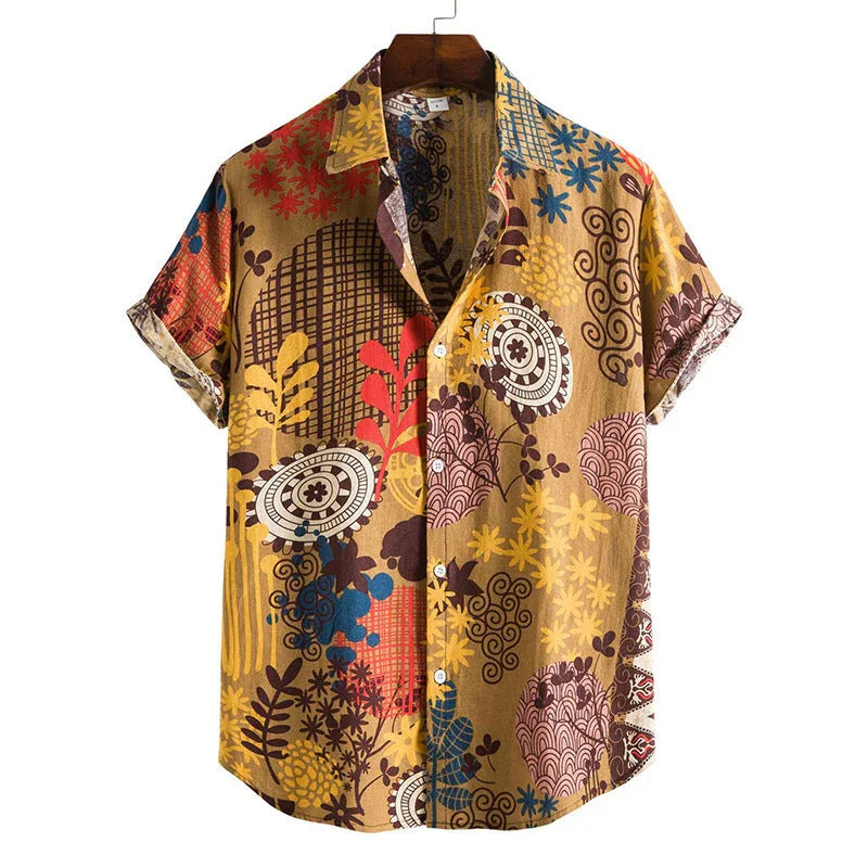 Men's Printed Short-sleeved Hawaiian Beach Shirt - VAleG