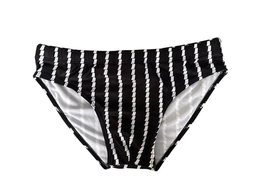Low Rise Tight Vertical Stripes Beach Training Competition Swimsuit - VAleG