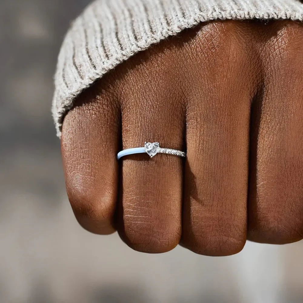 Heart Shape Inlaid Zircon Enamel Ring - VAleG