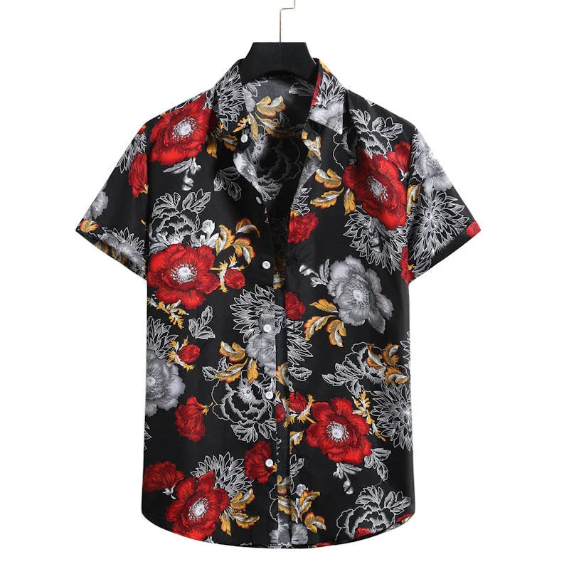 Lapel Cotton Slim-fit Printed Bamboo Shirt - VAleG