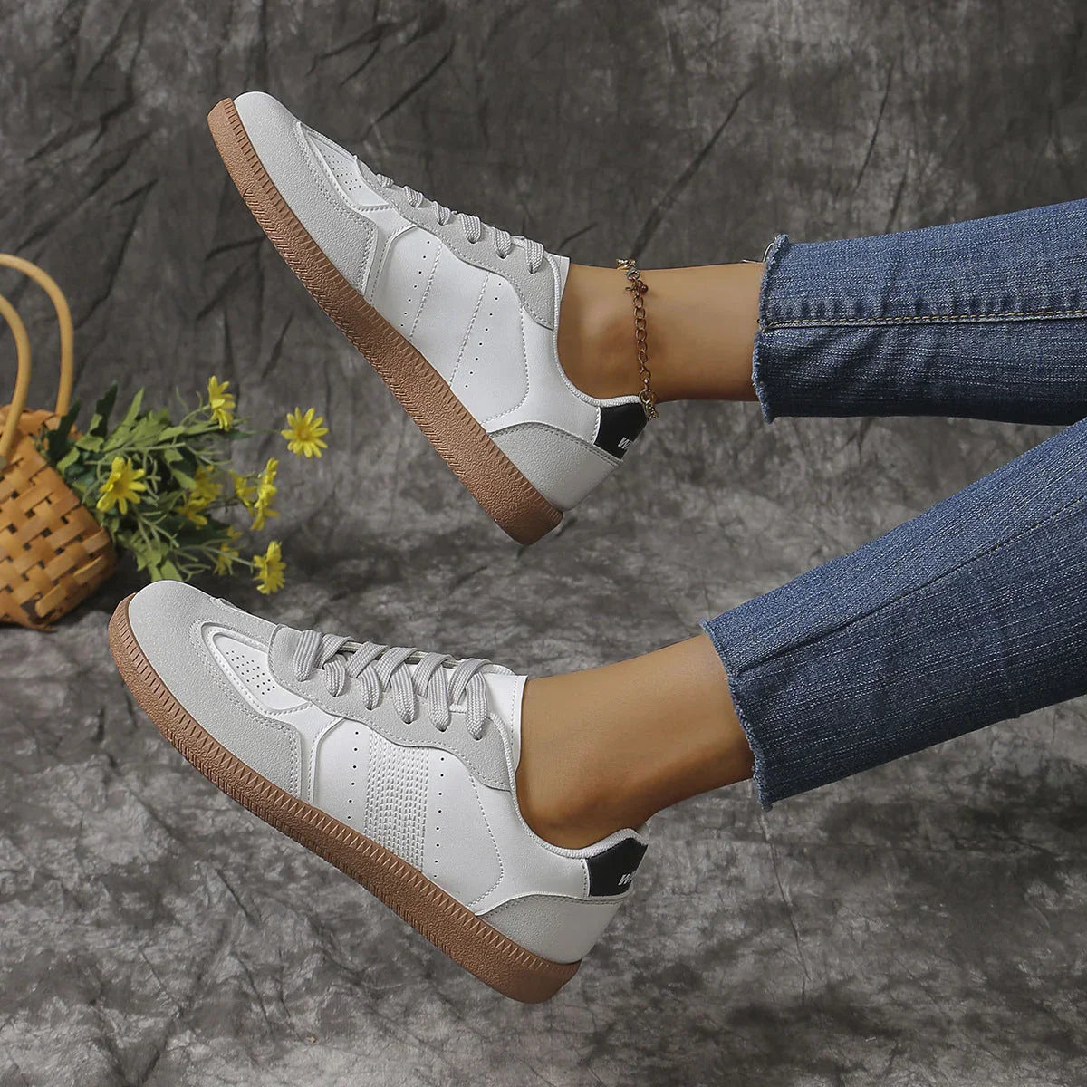 New Colorblock Lace-up Flats Shoes Fashion Breathable Hollow Slip On Casual Shoes For Women - VAleG