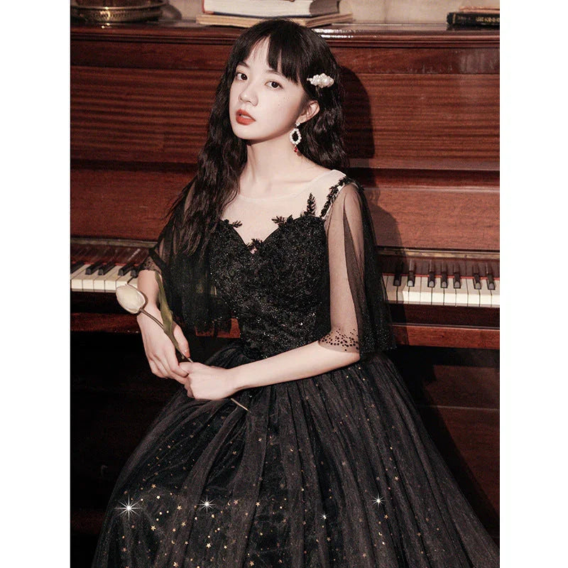Spring Art Exam Black Xianqi Student Host Annual Party Dress - VAleG