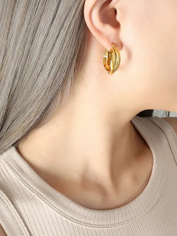 18K Gold-Plated Titanium Steel Huggie Earrings - VAleG