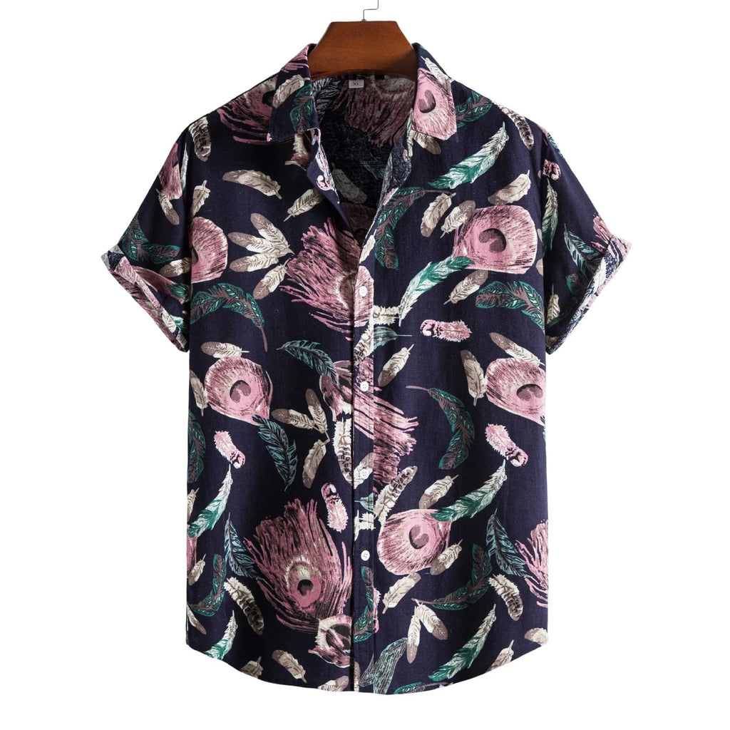 Printed Casual Men's Short-sleeved Shirt Lapel - VAleG