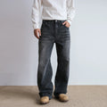 Men's Straight Retro Black Washed Jeans - VAleG
