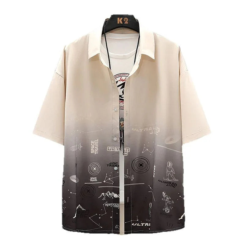 Summer Thin Ice Silk Shirt Loose Collar T-shirt Fattening Type Fat Man - VAleG