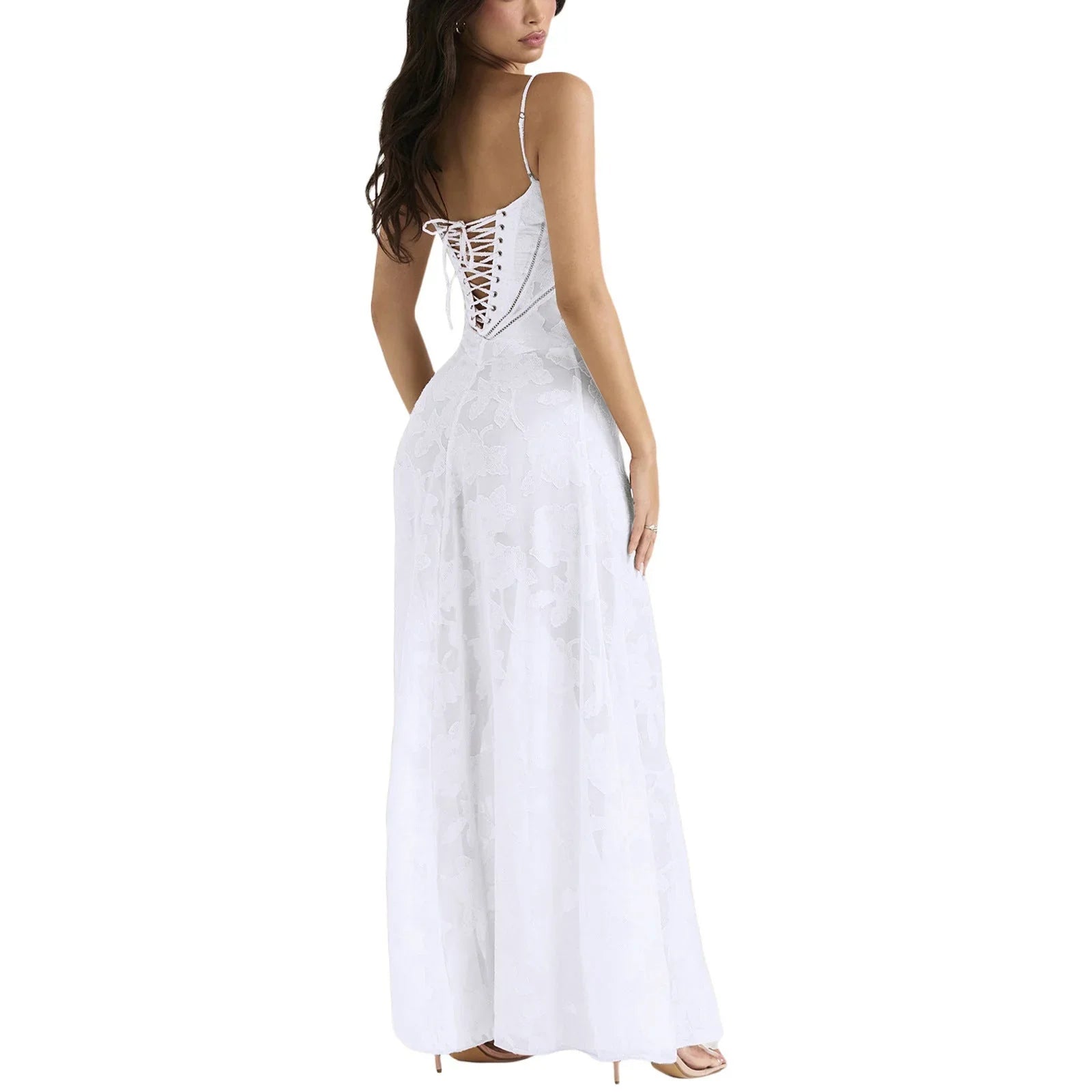 Fashion Suspender Lace Long Dress Summer Strapless Collar Elegant Evening Dresses For Women - VAleG