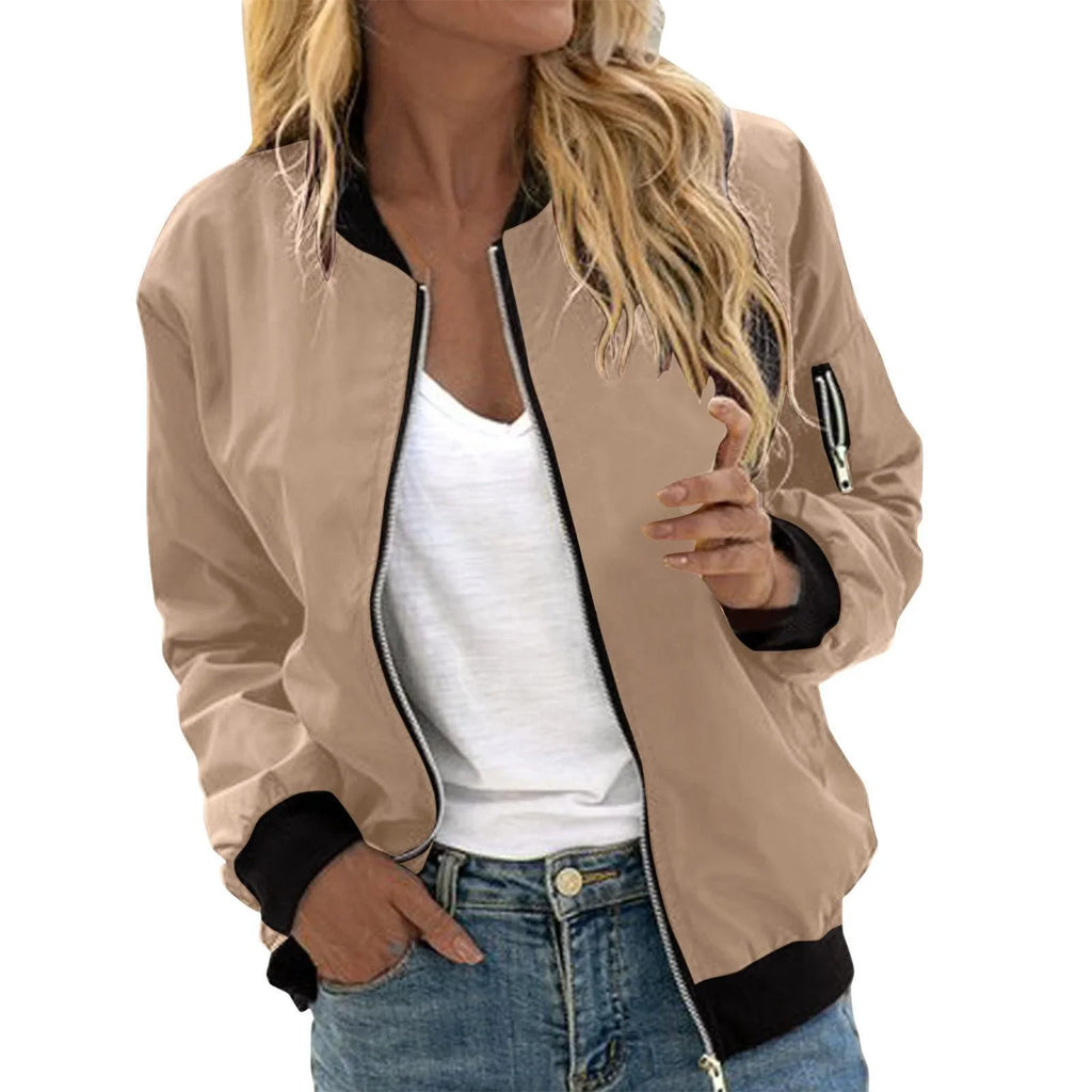 European And American Solid Color Women's Fashion Zipper Baseball Uniform - VAleG