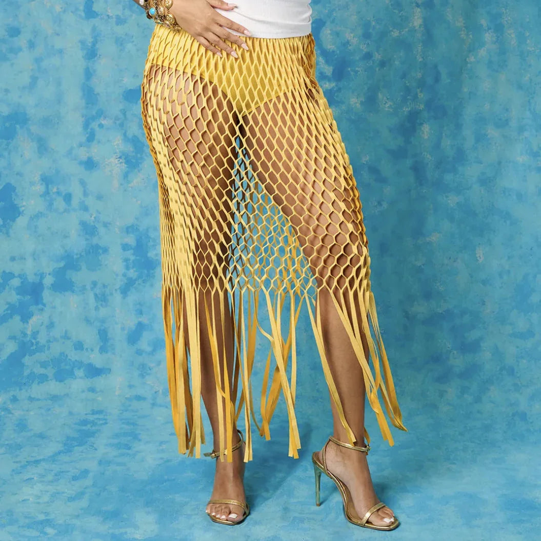 Women's Fishnet Beach Skirt Tassel Skirt - VAleG