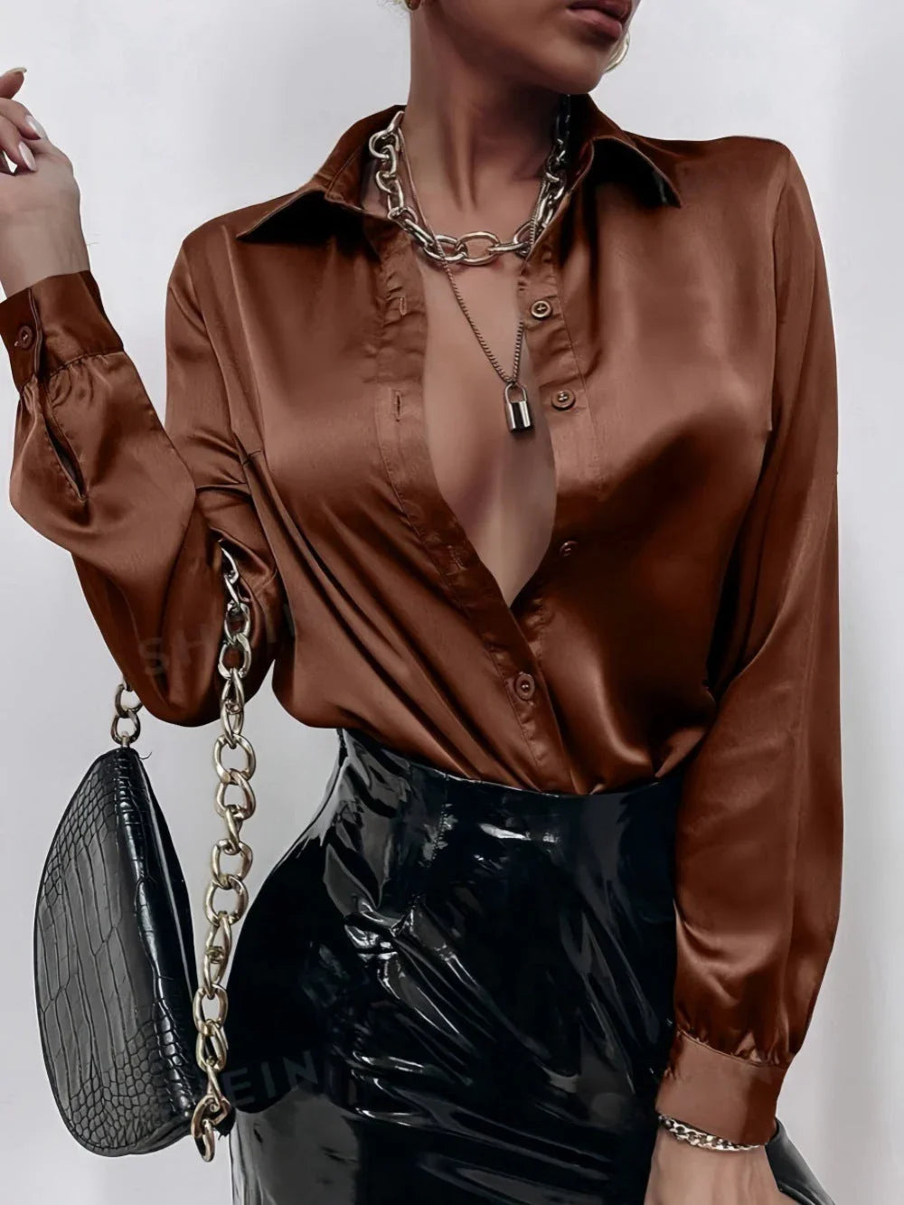 Women's Shirt Satin Silk-like Long Sleeve - VAleG