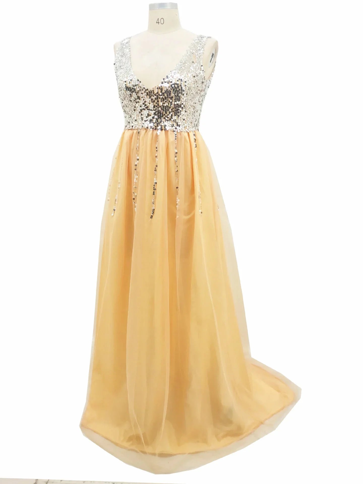 Hot Sale Front And Back V-neck Sequined Floor-length Dovetail Dress - VAleG