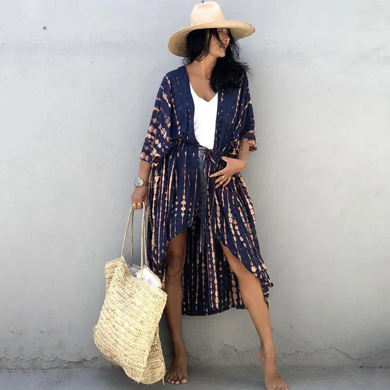 Polyester Ladies Sun Protection Resort Beach Dress Cover Up - VAleG
