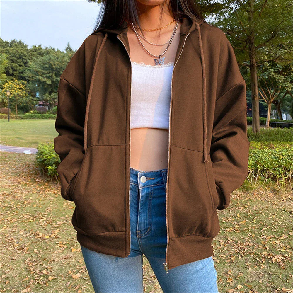 Fashion Women's Loose Street Zip Top - VAleG